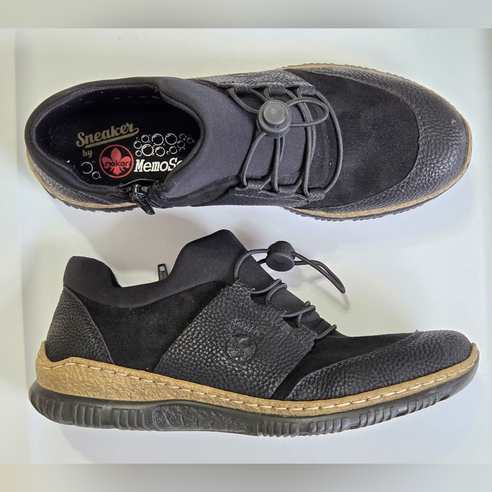 ​Rieker Black Memosoft Comfort Gorpocore Comfy Travel Sneakers Black sz 39/US 8